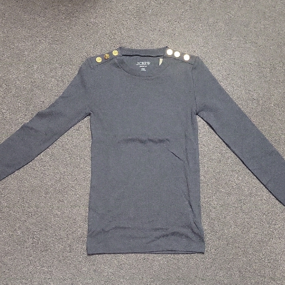 J. Crew Charcoal Top with Gold Buttons